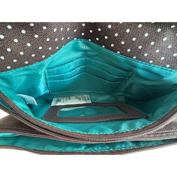 Thirty-One 31 Double Up Crossbody Purse Charcoal Gray Swiss Dot City NWOT - Picture 8 of 11